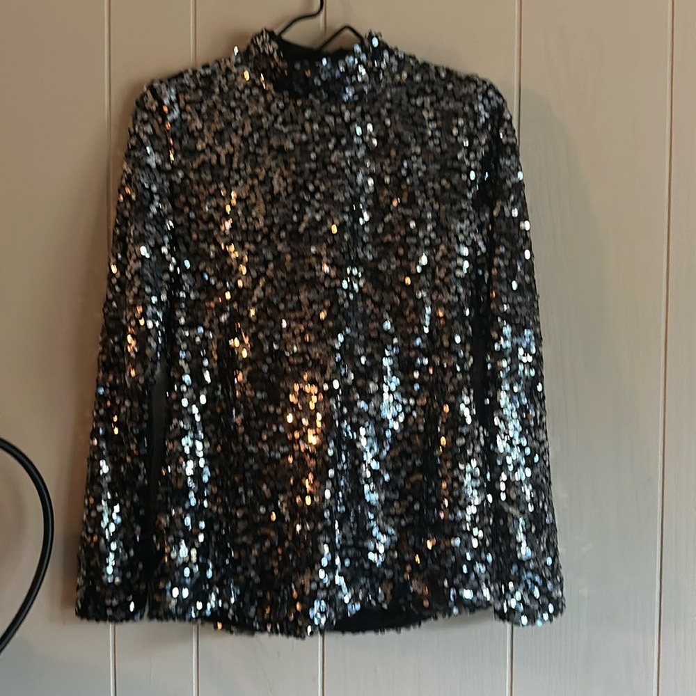 SILVER SEQUIN TOP AND MIDI SKIRT